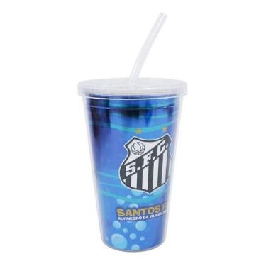 Imagem de Copo De Plástico Com Canudo 500ml - Santos Time Sfc - Mileno, Copo