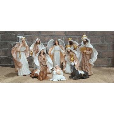 Imagem de Presépio de Natal Dourado e Creme de Resina 22cm 11 peças - Zona Livre