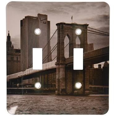 Imagem de 3dRose Lsp_98343_5 cm Ponte do Brooklyn, East River, parte do horizonte de NYC no interruptor duplo sépia, multicolorido