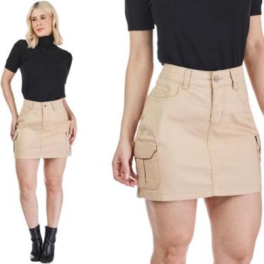 Imagem de Saia Curta Feminina Sarja HNO Cargo Bege - HNO Jeans, 42