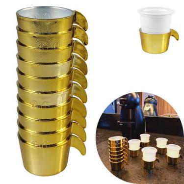 Imagem de Conjunto Copete 10 Porta Copos Descartavel Cantinho Cafe Plastico Dour