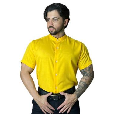 Imagem de Camisa Social Botão Masculina Moda Praia Gola Padre Manga Curta - Volg