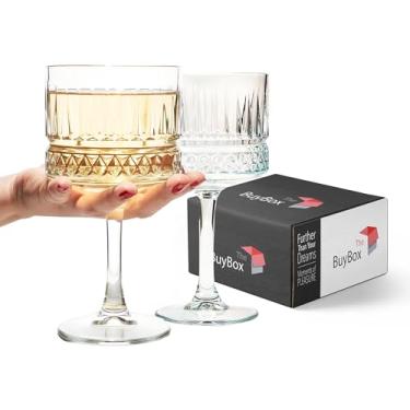Imagem de Copo de vidro extra grande The Buybox, copos de cupê vintage, copos de vinho quadrados grandes. Coquetel, champanhe, margarita, copos de cerveja. Copos de haste longa (500 ml) (conjunto de 2 taças)