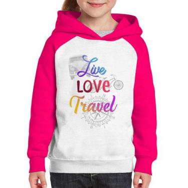 Imagem de Moletom Infantil Live Love Travel - Foca na Moda, Branco, Rosa, 12