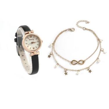 Imagem de Relógio Feminino Dourado Em Material Sintético Pequeno Kit Joias - PEN