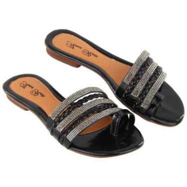 Imagem de Sandália Feminina Strass Rasteirinha Tamanho Especial Confortável Verã