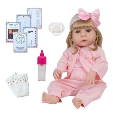 Imagem de Bebê Reborn Loira Realista Pijama Roupão Rosa Envio Imediato - Cegonha