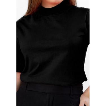 Imagem de T-Shirt Blusa Feminina Miia Gola Alta Manga 3/4 Preto - La'Oase, Preto