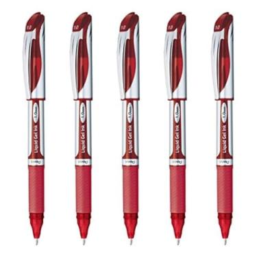 Imagem de Pentel Caneta esferográfica Energel (BL60-B), ponta de agulha de 1,0 mm, tinta vermelha, corpo prateado, conjunto econômico com 5