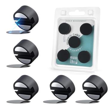 Imagem de Maveek 5 conjuntos de clipes magnéticos pretos grandes, sistema de gerenciamento de cabos, organizadores de fios L, suporte redondo para cabos, placa de metal, ganchos de cabo USB para mesa, cozinha,