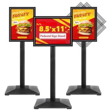 Imagem de VAIIGO suporte de sinalização suporte de sinalização de pedestal de 8,5 x 11 polegadas suporte de pôster suporte de sinalização de chão ajustável de 3 pacotes com suporte de exibição resiste