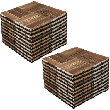 Imagem de 20 peças de azulejos interligados, azulejos de madeira de acácia de 30,5 x 30,5 cm, azulejos de madeira à prova d'água para varandas internas, pátios externos, quintais, pisos de piscina, cor de