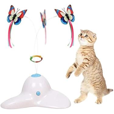 Imagem de BUYTER Brinquedo de gato interativo elétrico giratório, borboleta, giratório, mastro de provocação para animais de estimação