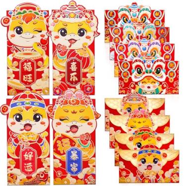 Imagem de Vodolo 10 pçs envelopes chineses vermelhos para dinheiro 2024 dragão ano novo lunar, envelopes vermelhos ano novo chinês 6 designs dragão bonito dos desenhos animados, G