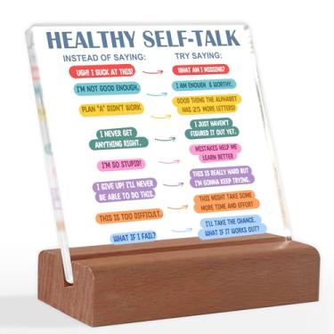 Imagem de Presentes de saúde mental, presentes de conselheiro escolar, itens essenciais para escritório de aconselhamento em sala de aula, placa acrílica de terapia de ansiedade com suporte de madeira,