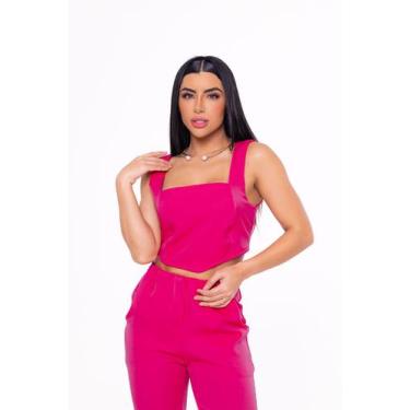 Imagem de Conjunto Feminino em Alfaiataria Calça com bolso e Cropeed moda verão 