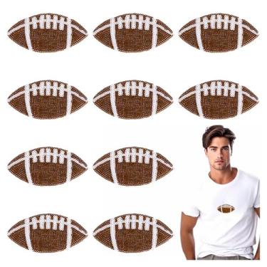 Imagem de Framendino, Pacote com 10 apliques de futebol americano de lantejoulas costurados em apliques marrons esportivos bordados a ferro em adesivos para chapéus, jeans e roupas