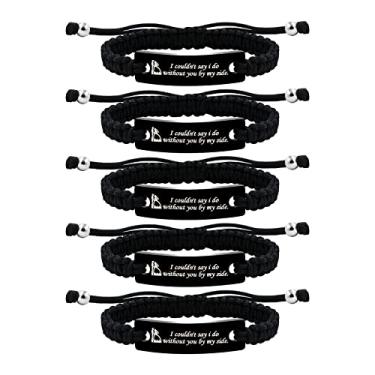 Imagem de Uloveido Presentes de dama de honra - 1/3/5 peças pulseiras de corda trançada feitas à mão com gravação I Couldn't Say I Do Without You By My Side, Aço inoxidável, Sem Pedra Preciosa