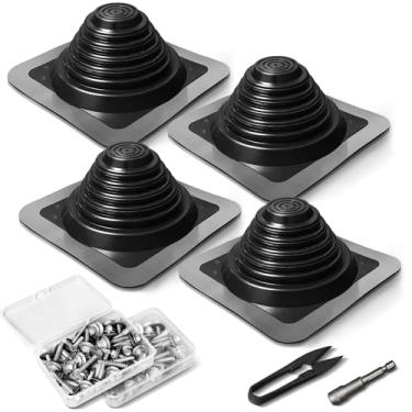 Imagem de Kit de botas de telhado de metal piscando, kit de botas de telhado para casas serve para tubos de 0,6 cm a 14 cm, macacos de telhado flexíveis Epdm para telhados, parafusos de telhado, soquete