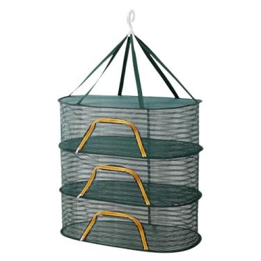 Imagem de GZBMEZS Estante de secagem, cesta de secagem grande, artefato de artigos secos, rack com zíper, rack dobrável 3 camadas escorredor para , frutas, legumes, ervas, peixe, roupas, bonecas