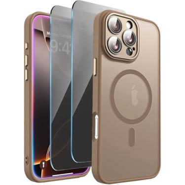 Imagem de TXXO Capa magnética para iPhone 16 Pro Max compatível com Magsafe, com protetores de tela de privacidade X2 [proteção total da câmera] Capa de telefone fina translúcida fosca à prova de choque para 16