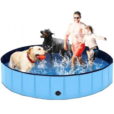 Imagem de Lexda Piscina dobrável para cães, piscina de plástico rígido de 199 cm para cães grandes, piscina dobrável de plástico para animais de estimação, banheira portátil para cães (200 x 30 cm, azul)