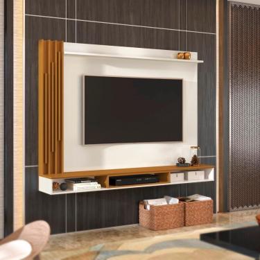 Imagem de Painel Para Tv Até 55 Ripado Vancouver 180cm Cor: offwhite E Cedro Offwhite E Cedro