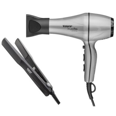 Imagem de Kit taiff - secador de cabelo profissional style prata pro 2000W 127V + prancha ceramic 180ºC bv
