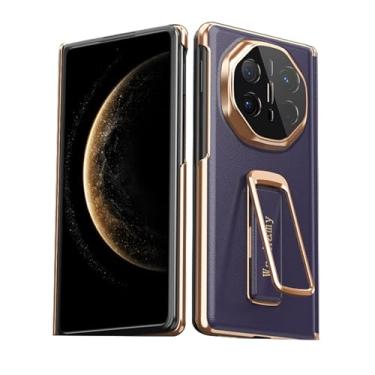Imagem de FWYANZH Capa para Huawei Mate X6, capa traseira de couro legítimo, suporte invisível, alça de pulso, proteção total para lente à prova de choque, capa de dobradiça, roxa, Mate X6