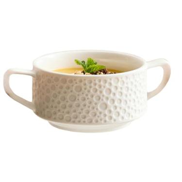 Imagem de Tigela de sopa pequena de orelha dupla padrão redondo de pedra global, tigela de sobremesa ocidental para casa - corpo do copo 250 ml
