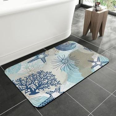 Imagem de jajoaier Tapete de banheiro retrô de corais e conchas, tapetes de banho macios e antiderrapantes, tapete lavável à máquina de secagem rápida para chuveiro, banheira, acessórios de banheiro de cozinha