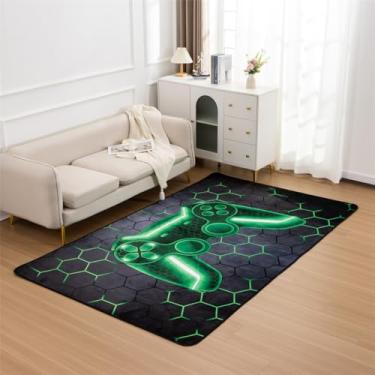 Imagem de NTBED Tapete de área de console de jogos para quarto, sofá, sala de jogos, jogos, tapete de cabeceira geométrico, tapete decorativo para jogadores (10 x 1,8 m, verde)