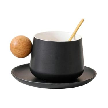 Imagem de Conjunto de xícara e pires de cerâmica de design doméstico de 320 ml - conjunto de xícaras de café preto cinábrio