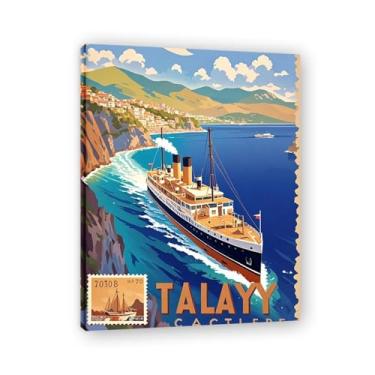 Imagem de Pôster retrô de viagem costeira vintage italiano a vapor impressão em tela - Carimbo de papel envelhecido 40 x 52 cm