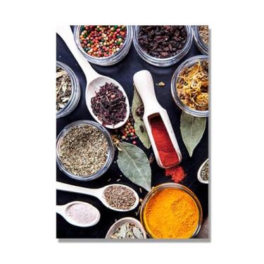Imagem de Arte de parede colorida em tela para especiarias e colher de tempero | Decoração de cozinha vintage | Arte moderna para casa e sala de jantar (especiarias mistas 21). 80 x 112 cm - 31,4 x 44,1 pol sem