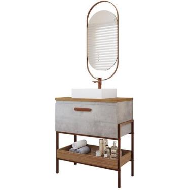 Imagem de Gabinete de Banheiro Portinari 60 com Espelho Lumini Cimento/Freijo - 