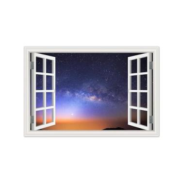 Imagem de Vista da Janela Paisagem Pintura em Tela-Céu estrelado-Impressão Lona Arte Parede Natural-Decoração Sala Estar 80x120cm Sem Moldura