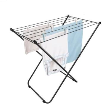 Imagem de Varal De Chão Com Abas Reforçado Aço Para Seca Roupas Dobrável Portátil 11kg Casa Apartamento(Preto - Sem Abas)