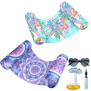 Imagem de Boias infláveis de piscina para adultos – pacote com 2 redes de água com malha de tecido macio, espreguiçadeira flutuante multiuso portátil, drifter e selim para piscina, lago, praia e diversão de
