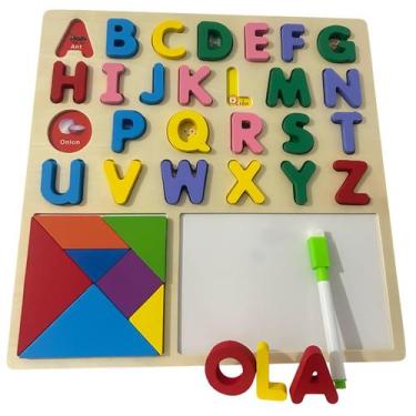 Imagem de Brinquedo Educativo Infantil 3 em 1 Letras Números Tangram e Lousa - T