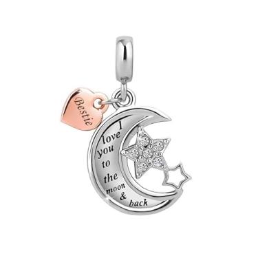 Imagem de MiiFort Berloque com pingente de estrela de lua em dois tons compatível com pulseiras Pandora para mulheres, família, amizade, amigos, I Love You to the Moon and Back