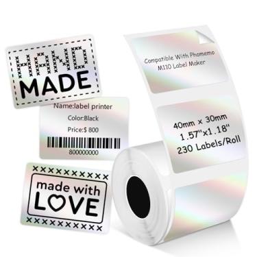 Imagem de Etiquetas térmicas compatíveis com impressora de etiquetas Phomemo M100/M110/M221/M220/M120/M200 1,57" x 1,18" (40 x 30 mm), 230 etiquetas/rolo, para código de barras/endereço/correspondência/logotipo