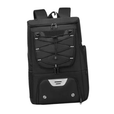 Imagem de menolana Mochila de basquete, bolsa esportiva, mochila noturna refletiva com suporte para bola e compartimento separado para sapatos para vôlei de festa, Preto