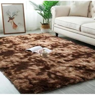 Imagem de Tapete Peludo Felpudo Shaggy 200x150 Para Sala e Quarto – Antiderrapante, Macio, Luxo, Pelo Alto 40mm, Decorativo (Marrom mesclado)
