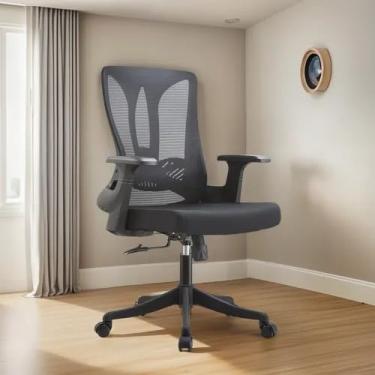 Imagem de Cadeira de Escritório Diretor, BlumeOffice BLM768 D, Tela de Poliéster, Encosto Alto, Apoio Lombar, Base Giratória, Cinza (Preta/Preta)