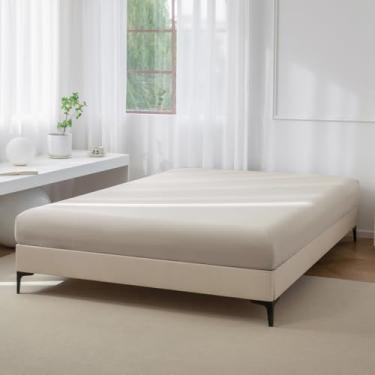 Imagem de JIYUAN Lençol com elástico 100% algodão lavado, 1 peça, lençol de baixo com bolso profundo, confortável, estilo simples, macio, respirável, texturizado, durável, para todas as estações, tamanho Queen