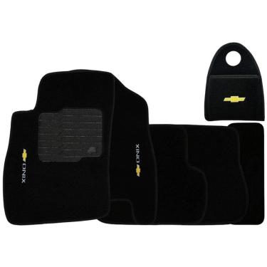 Imagem de Jogo Tapete Automotivo Carpete + Lixeira Onix 2012 à 2017 Soft Logo Bordado Preto 6 Peças