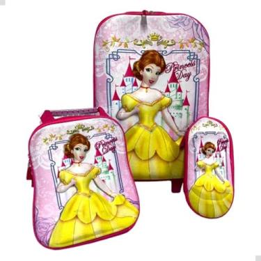 Imagem de Kit De Mochila Escolar Infantil Princesa Bela Adormecida 3D Com Rodinha Tripla Em Silicone Acompanha Lancheira E Estojo Resistente Impermeável