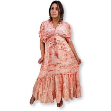 Imagem de Vestido Longo Manga Curta  Plus Size Toque de Seda LDR-60 - Sarat Moda