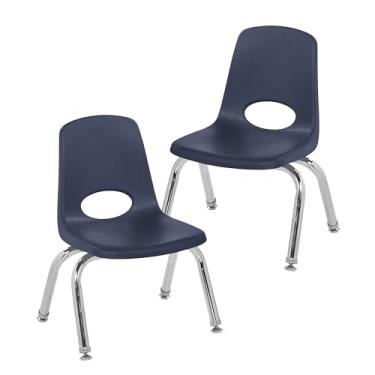 Imagem de Cadeira escolar empilhável de 25,4 cm, assento de estudante empilhável com pernas de aço cromado e deslizadores giratórios; para pré-escola, sala de aula ou ensino em casa - azul-marinho (pacote